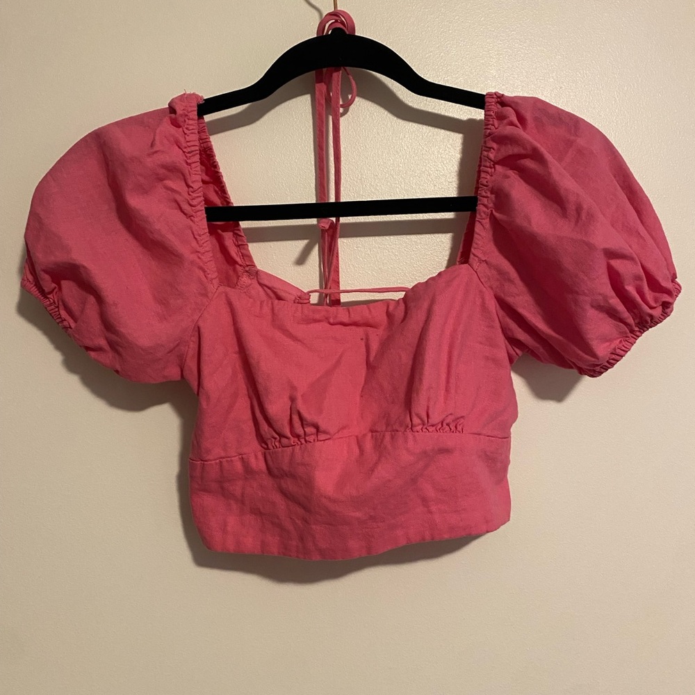 Princess Polly Pink Puff Sleeve Crop Blouse